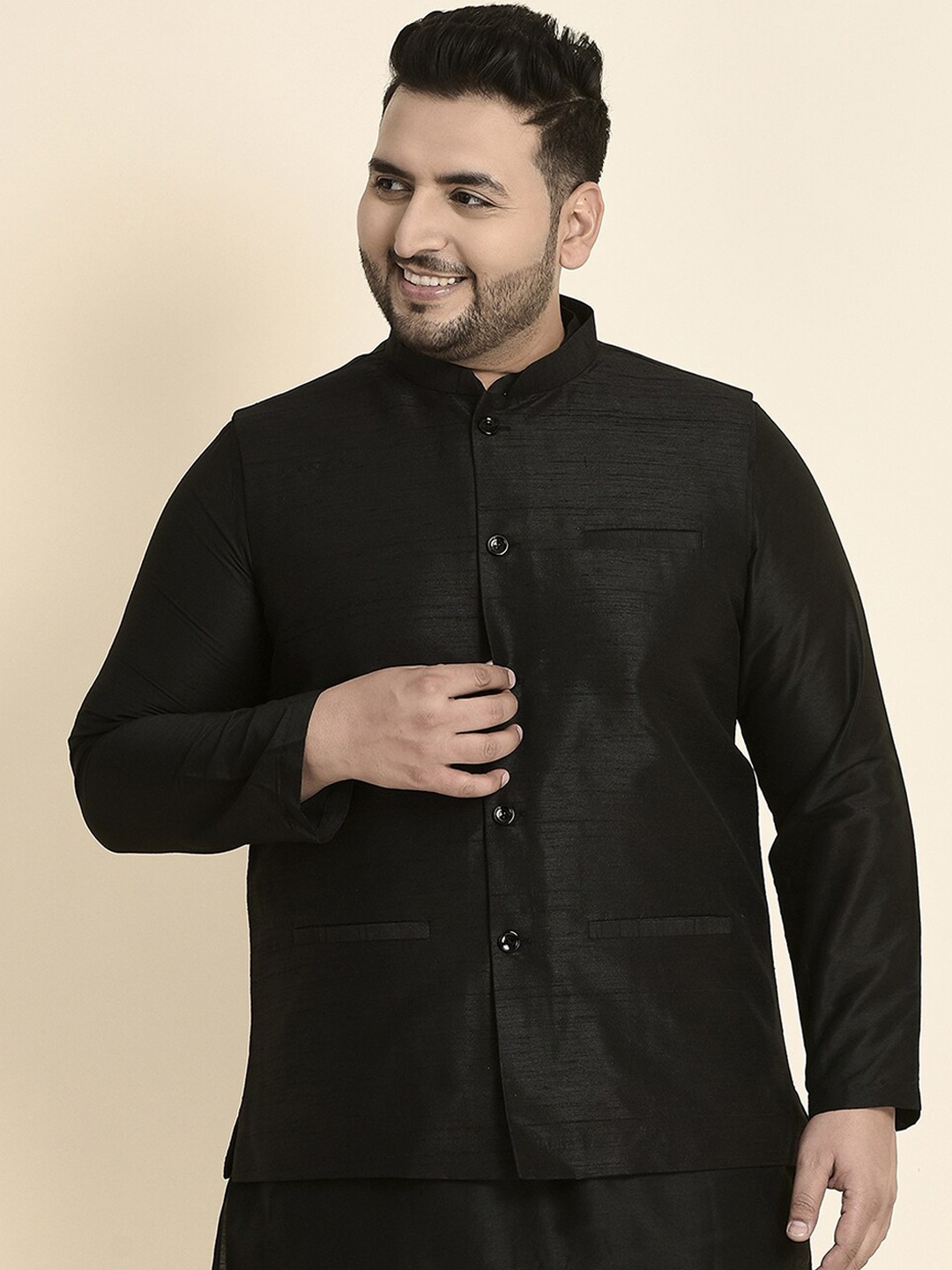 

Sztori Plus Size Woven Nehru Jackets, Black