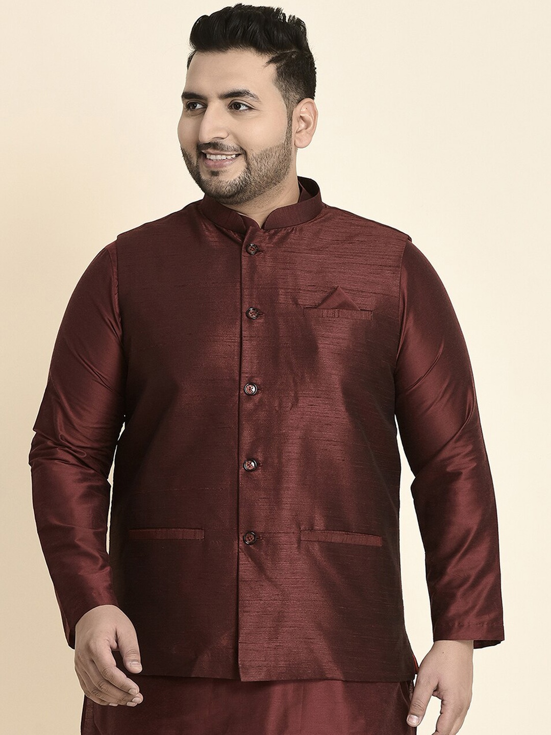 

Sztori Plus Size Woven Nehru Jacket, Maroon