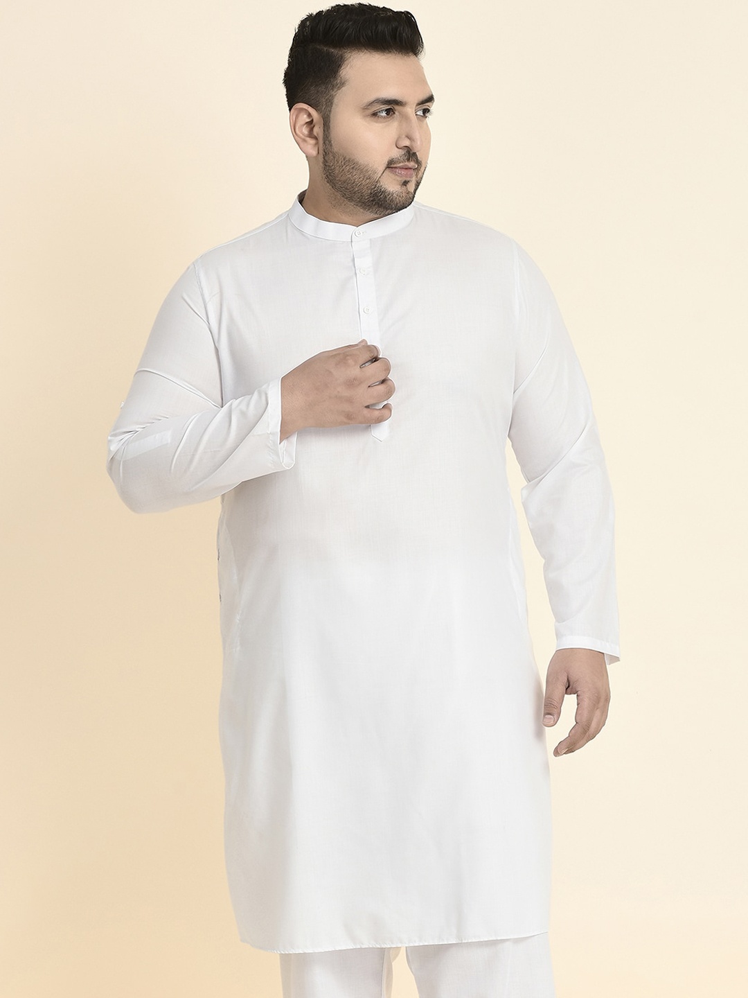 

Sztori Plus Size Mandarin Collar Straight Cotton Kurta, White
