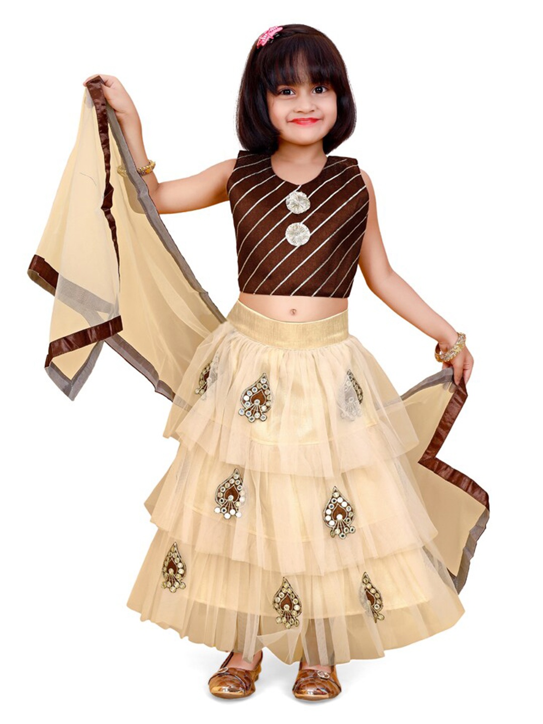 

BAESD Girls Embroidered Ready to Wear Lehenga & Blouse With Dupatta, Beige