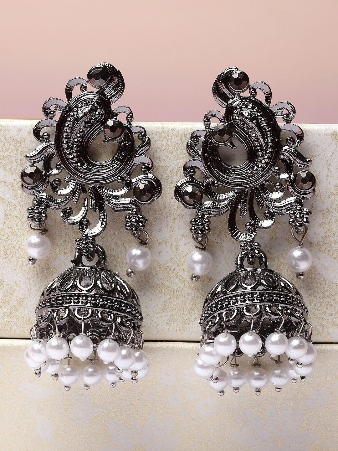 

KARATCART Silver-Plated Contemporary Jhumkas Earrings