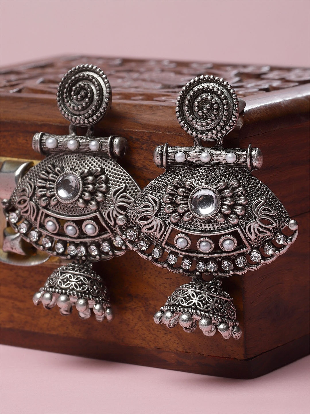 

KARATCART Silver-Plated Contemporary Jhumkas Earrings