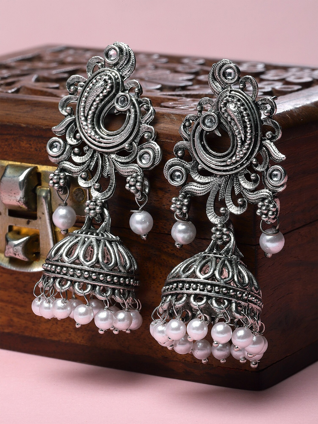 

KARATCART Silver-Plated Contemporary Jhumkas Earrings