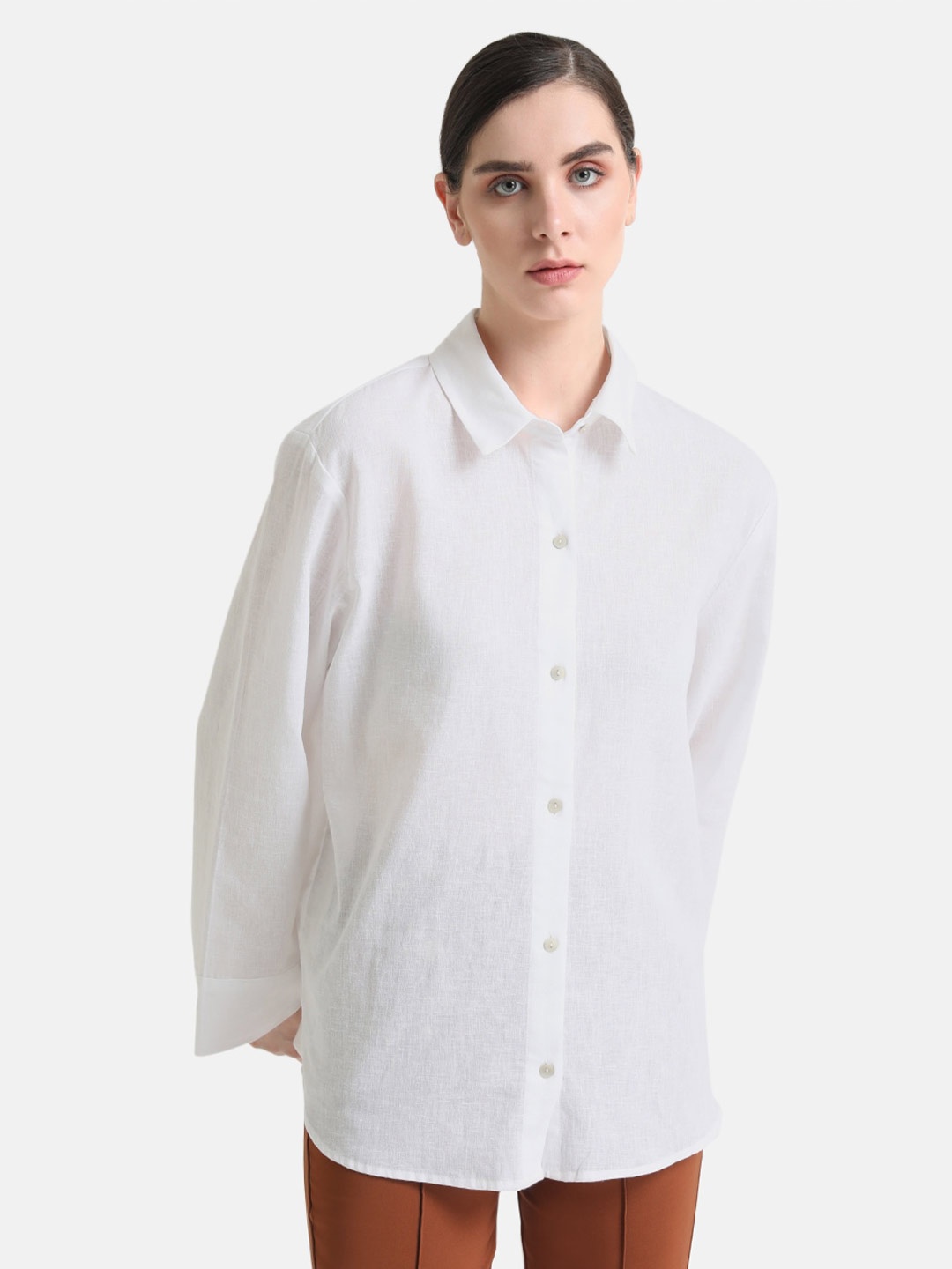 

Kazo Spread Collar Classic Boxy Fit Casual Cotton Shirt, White