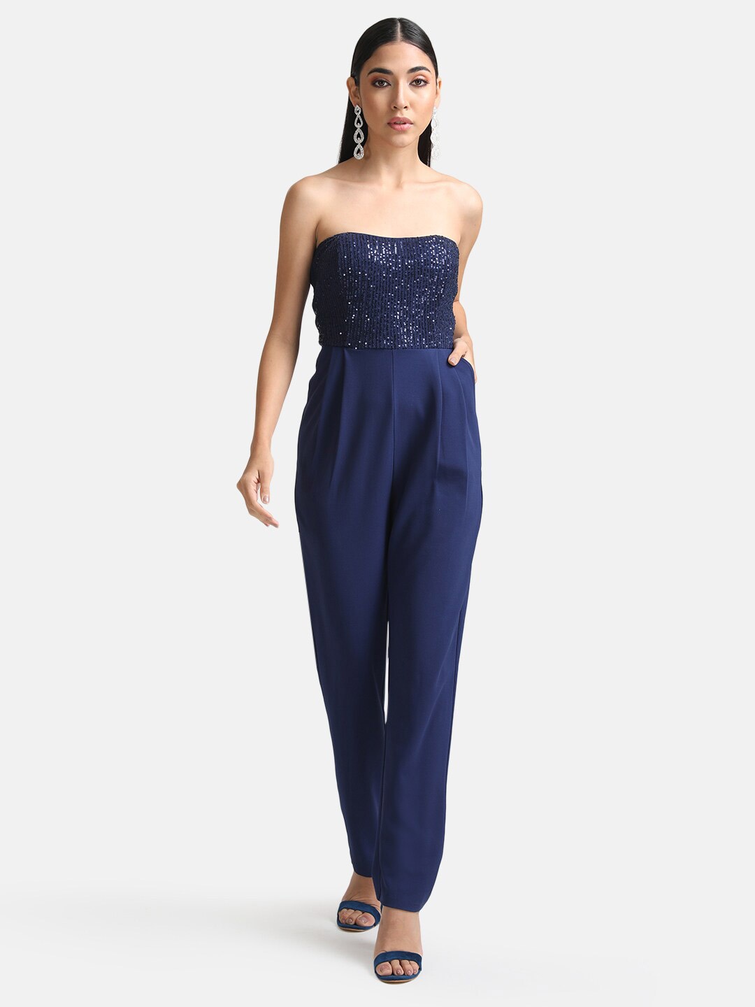 

Kazo Sequined Strapless Basic Jumpsuit, Navy blue