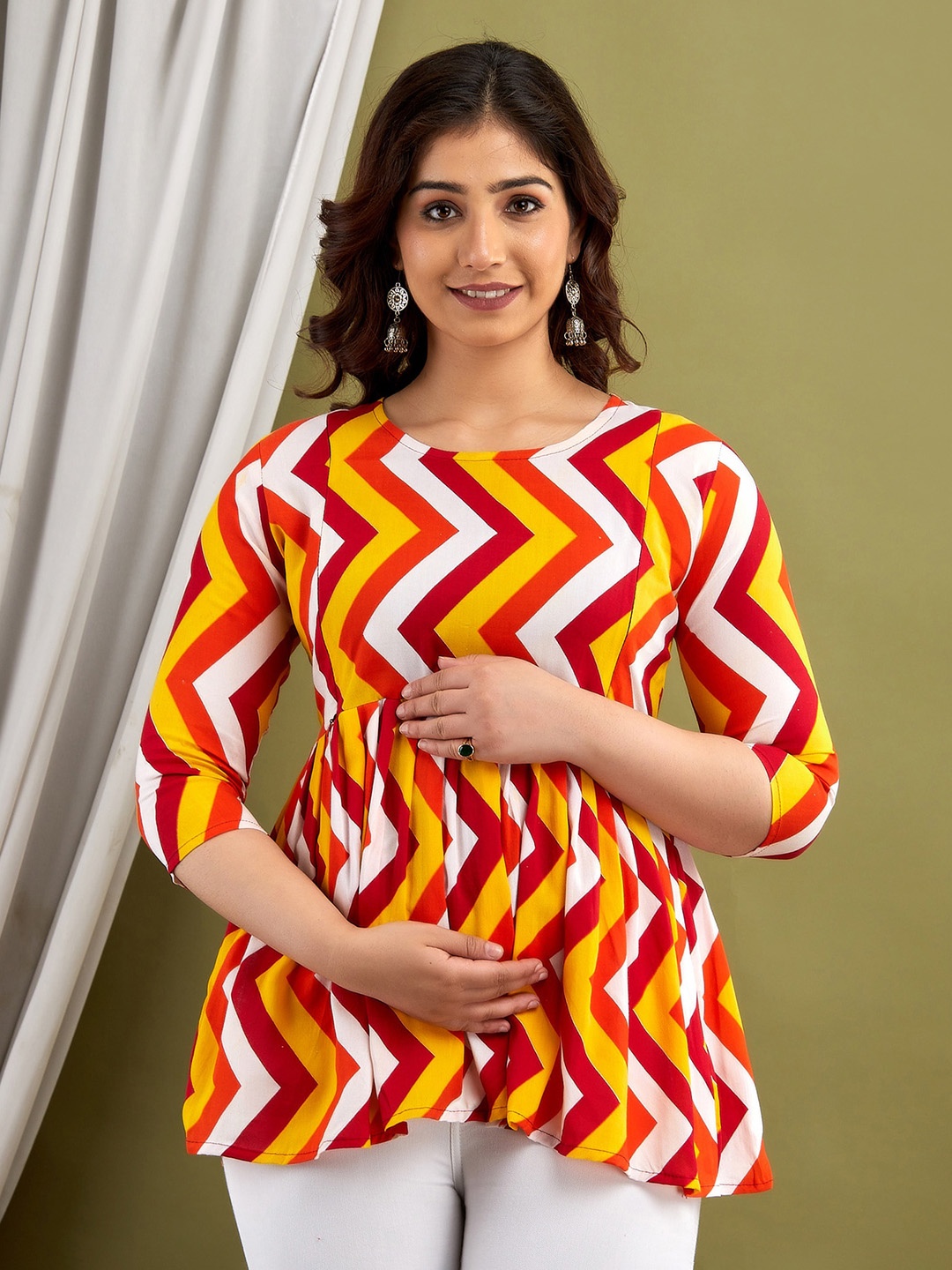 

Mialo fashion Printed Maternity A-Line Top, Orange