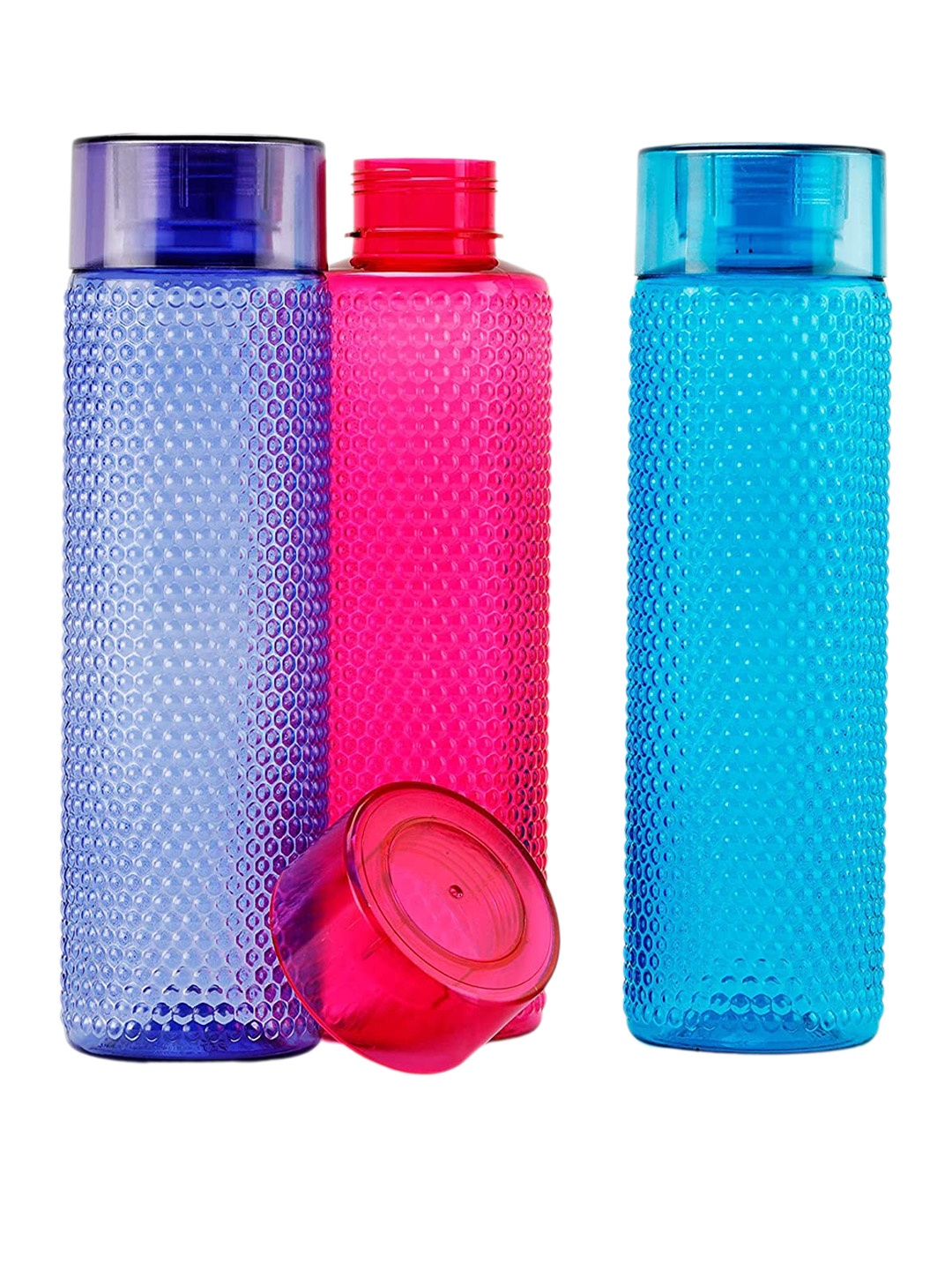 

SOPL-OLIVEWARE Blue & Pink 3 Pieces Textured Odour Less Water Bottles