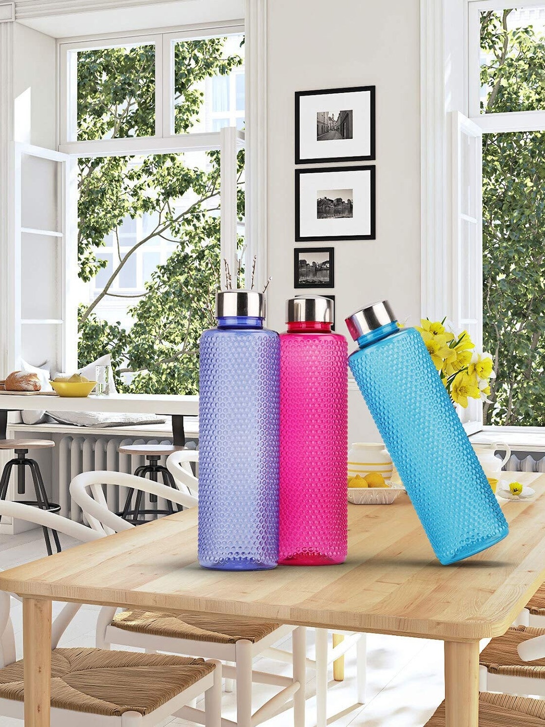 

SOPL-OLIVEWARE Blue & Pink 6-Pieces Air-Tight & Refrigerator Safe Water Bottles 1 L Each