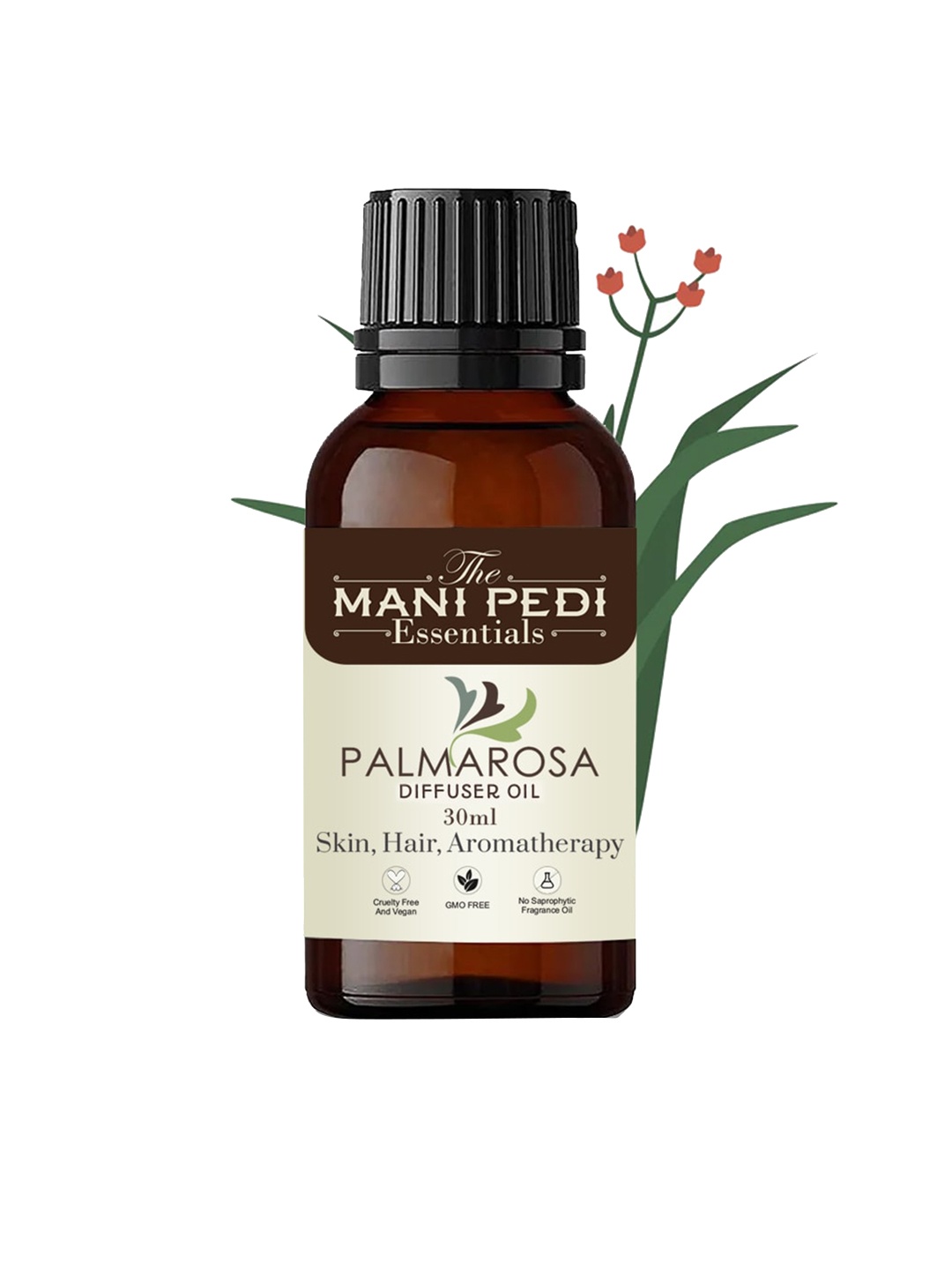 

The Mani Pedi Essentials Pure and Natural Palmarosa Diffuser Aroma Oil 30 ml, Brown