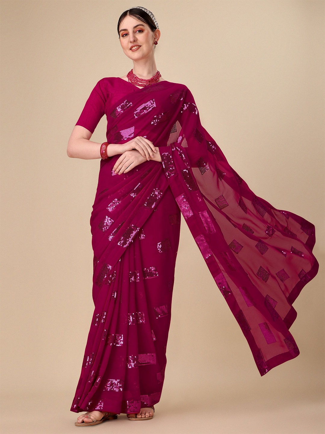 

Vaidehi Fashion Sequinned Pure Georgette Saree, Pink