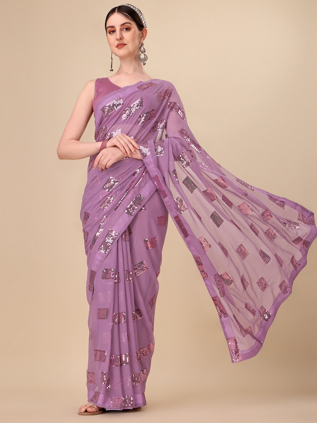 

Vaidehi Fashion Embellished Sequinned Pure Georgette Saree, Purple
