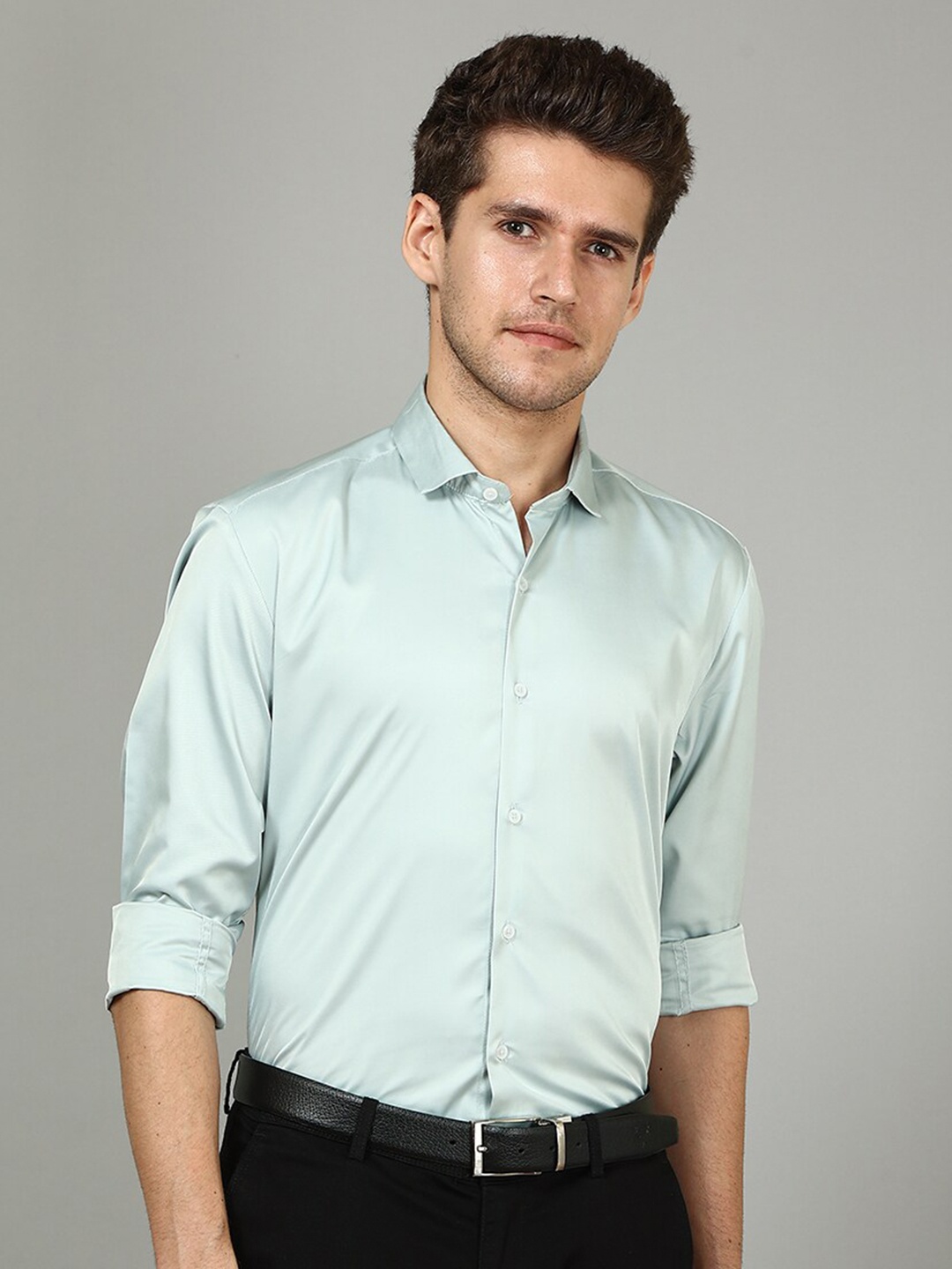 

FOGA Spread Collar New Satin Party Shirt, Sea green