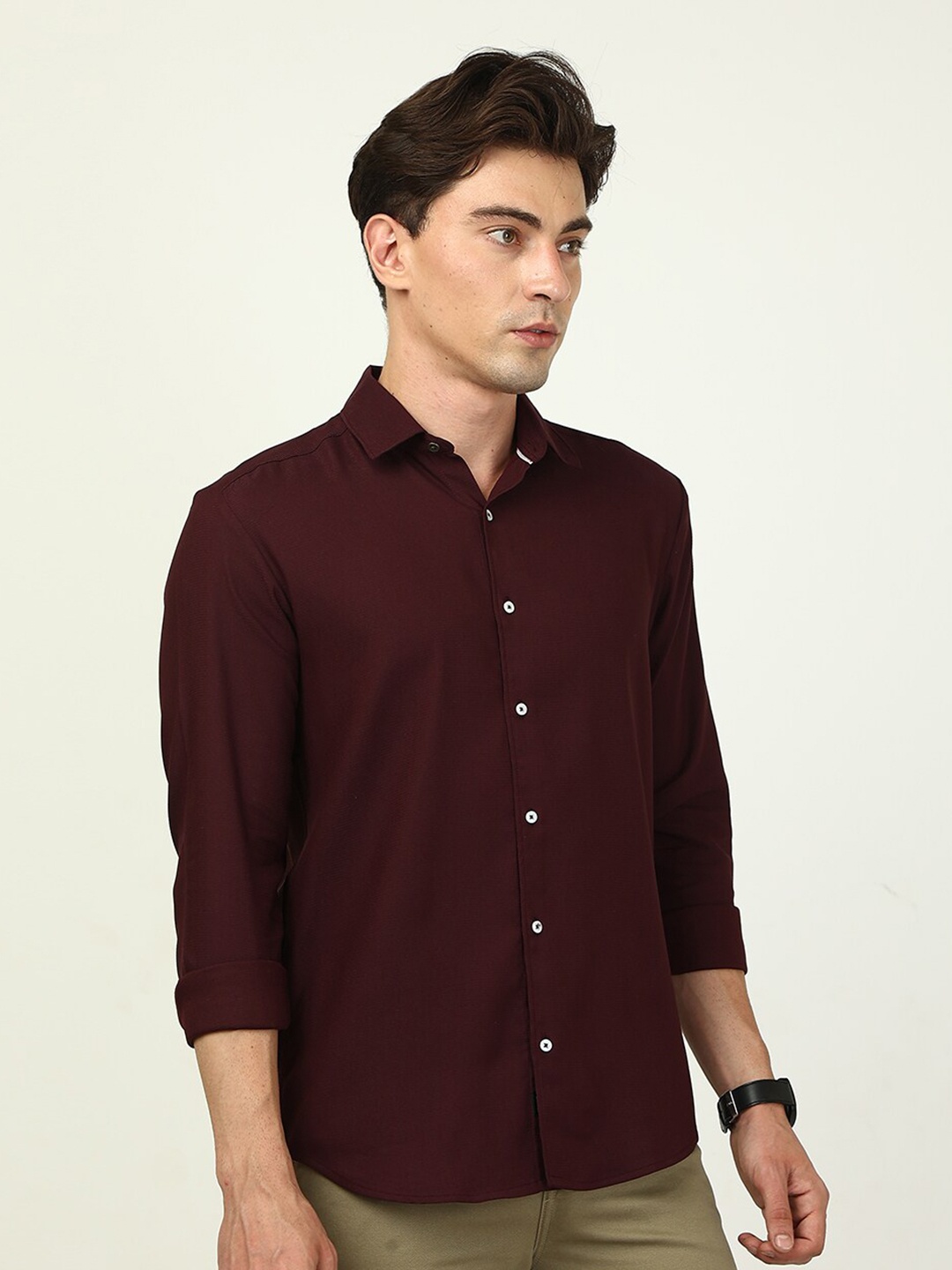 

FOGA New Spread Collar Casual Corduroy Shirt, Maroon