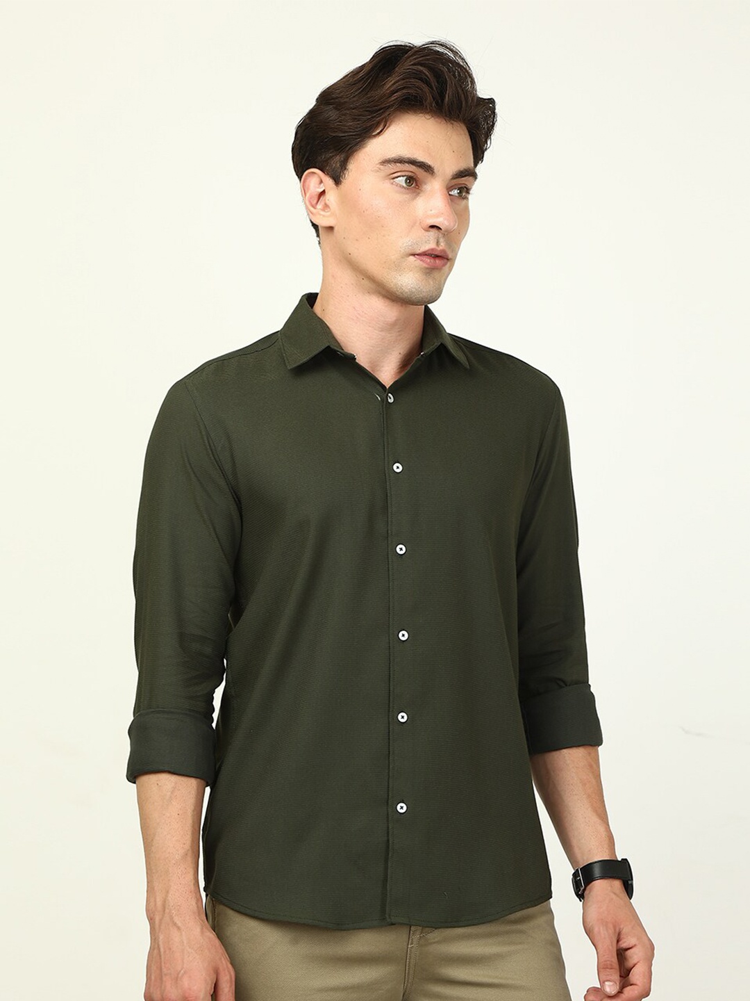 

FOGA Spread Collar New Corduroy Casual Shirt, Olive