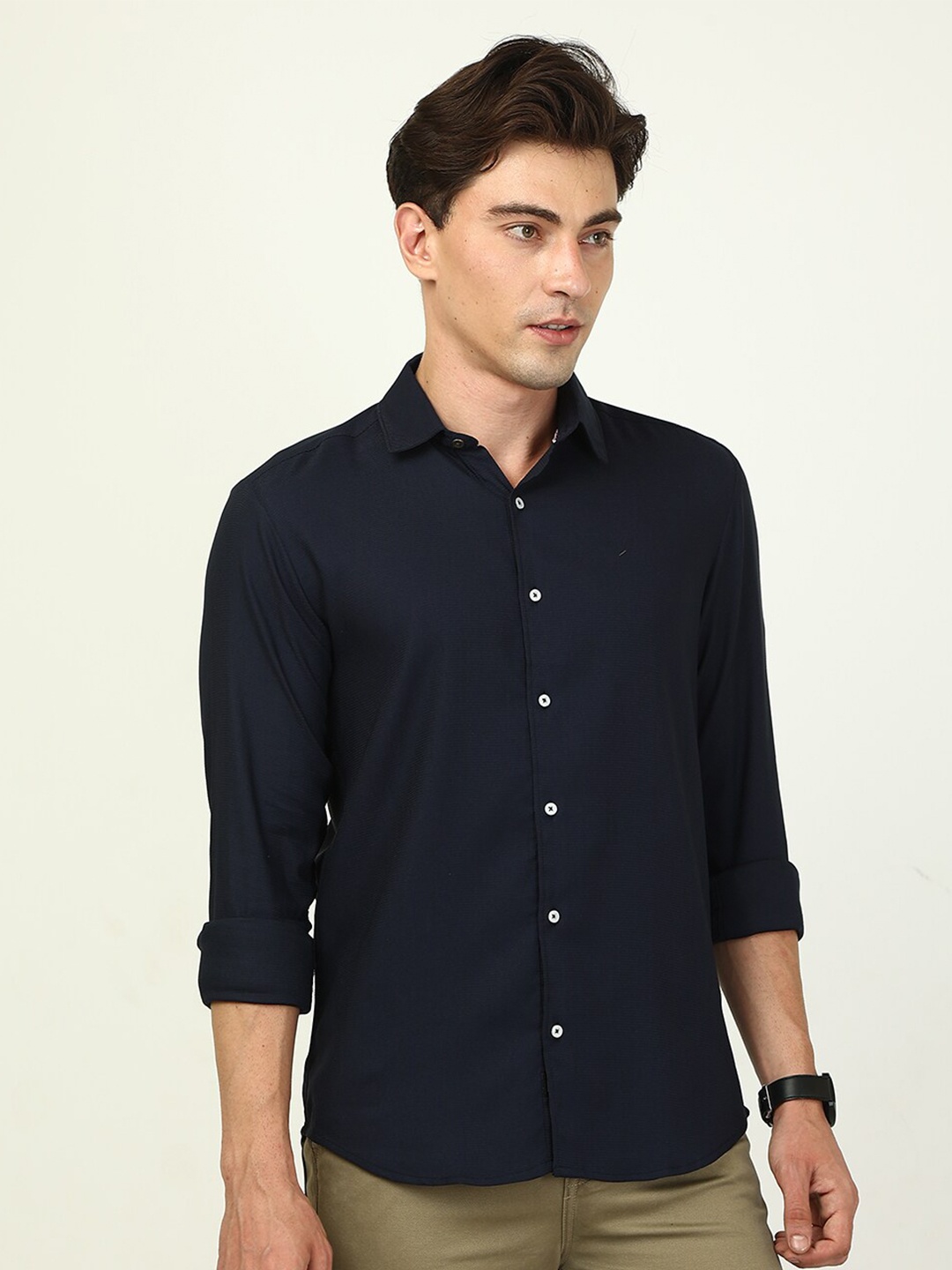 

FOGA New Fit Spread Collar Casual Shirt, Navy blue