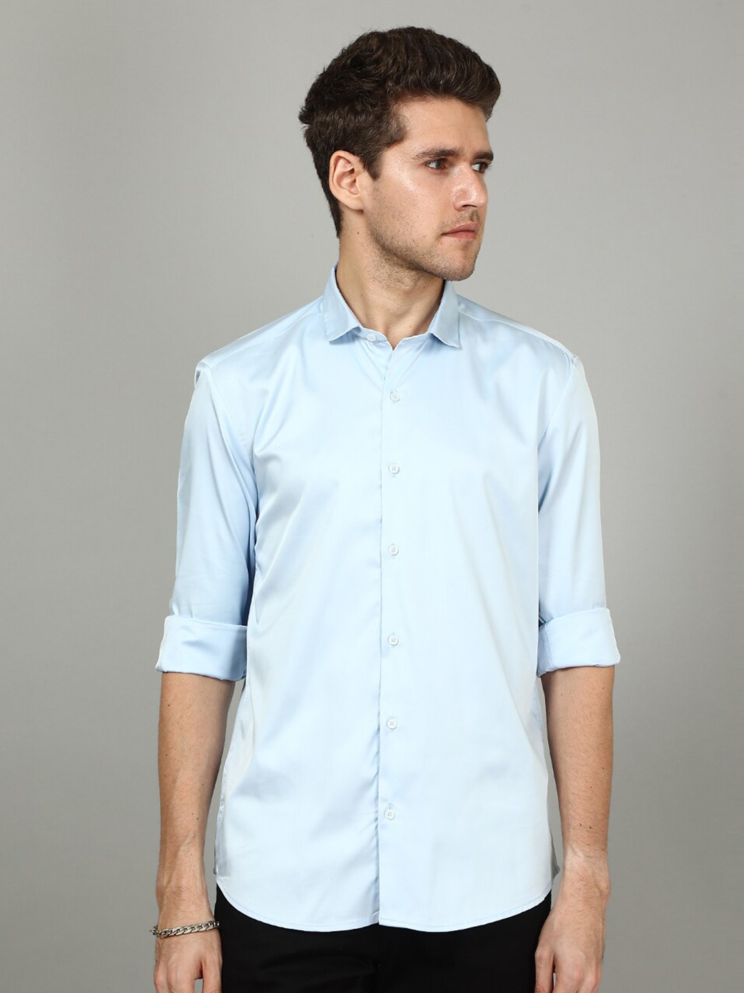 

FOGA New Fit Spread Collar Satin Formal Shirt, Blue