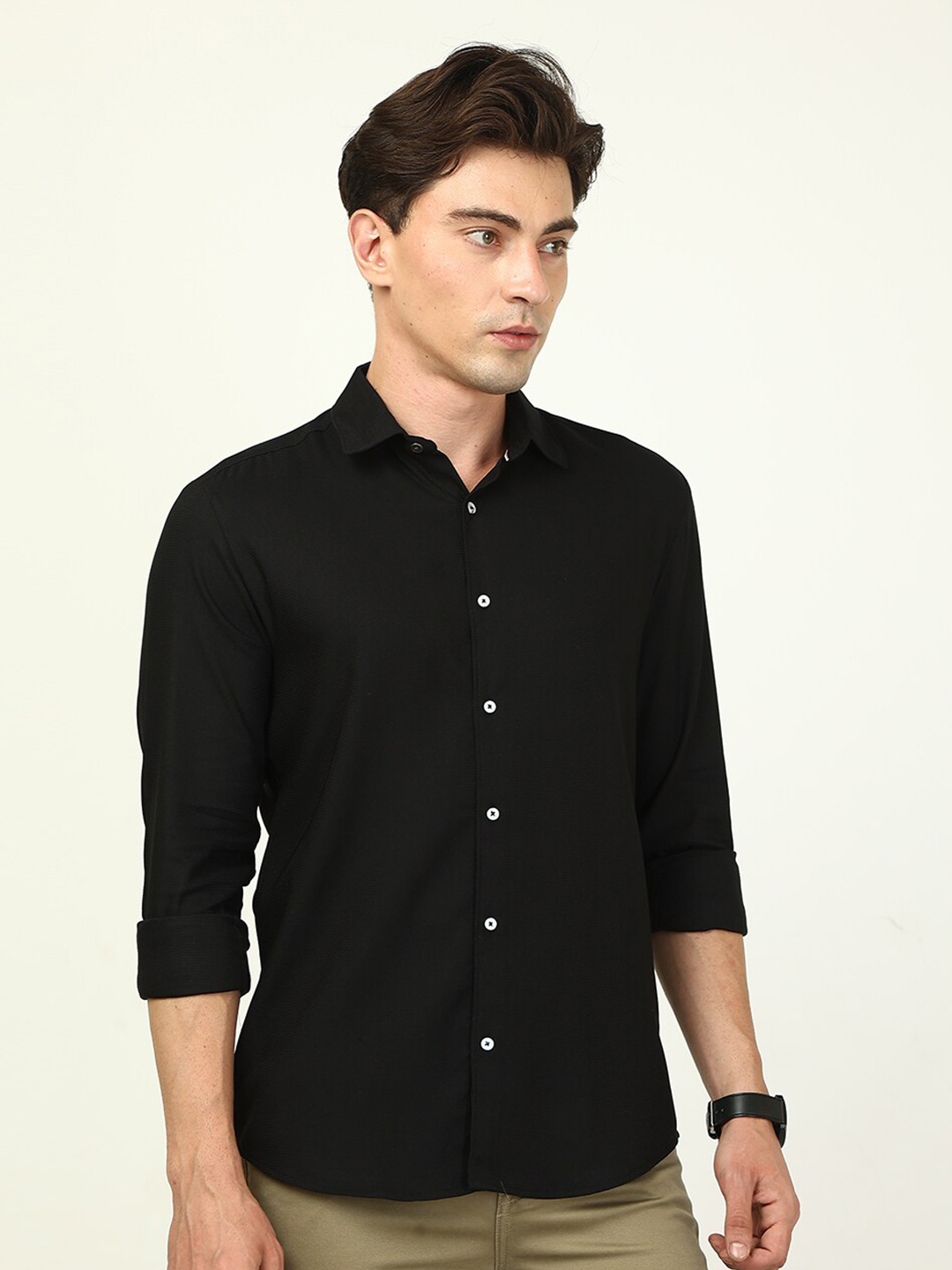 

FOGA New Spread Collar Casual Corduroy Shirt, Black