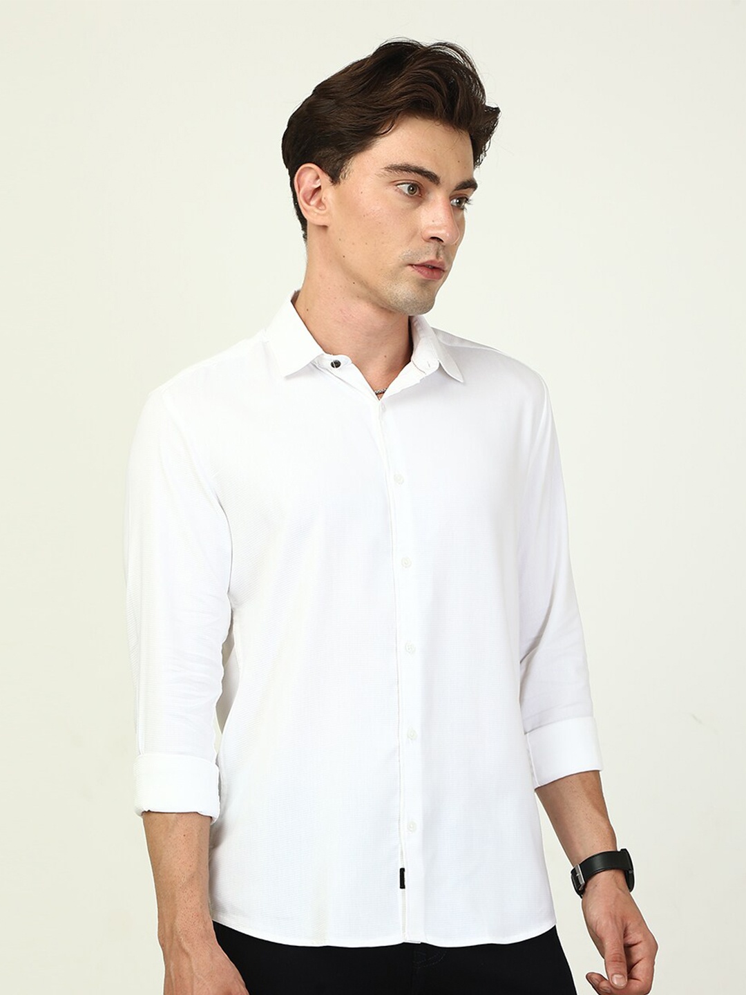 

FOGA New Spread Collar Casual Corduroy Shirt, White