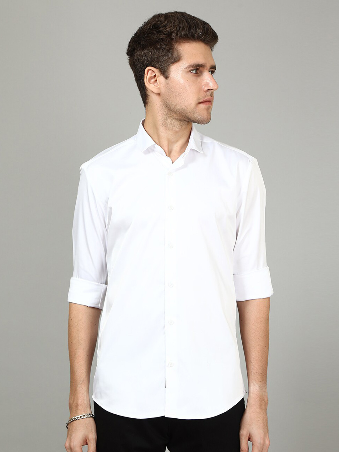 

FOGA New Fit Spread Collar Satin Formal Shirt, White