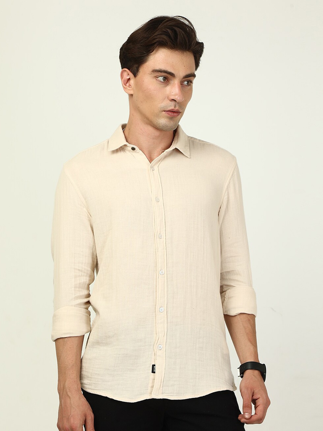 

FOGA New Spread Collar Casual Corduroy Shirt, Beige