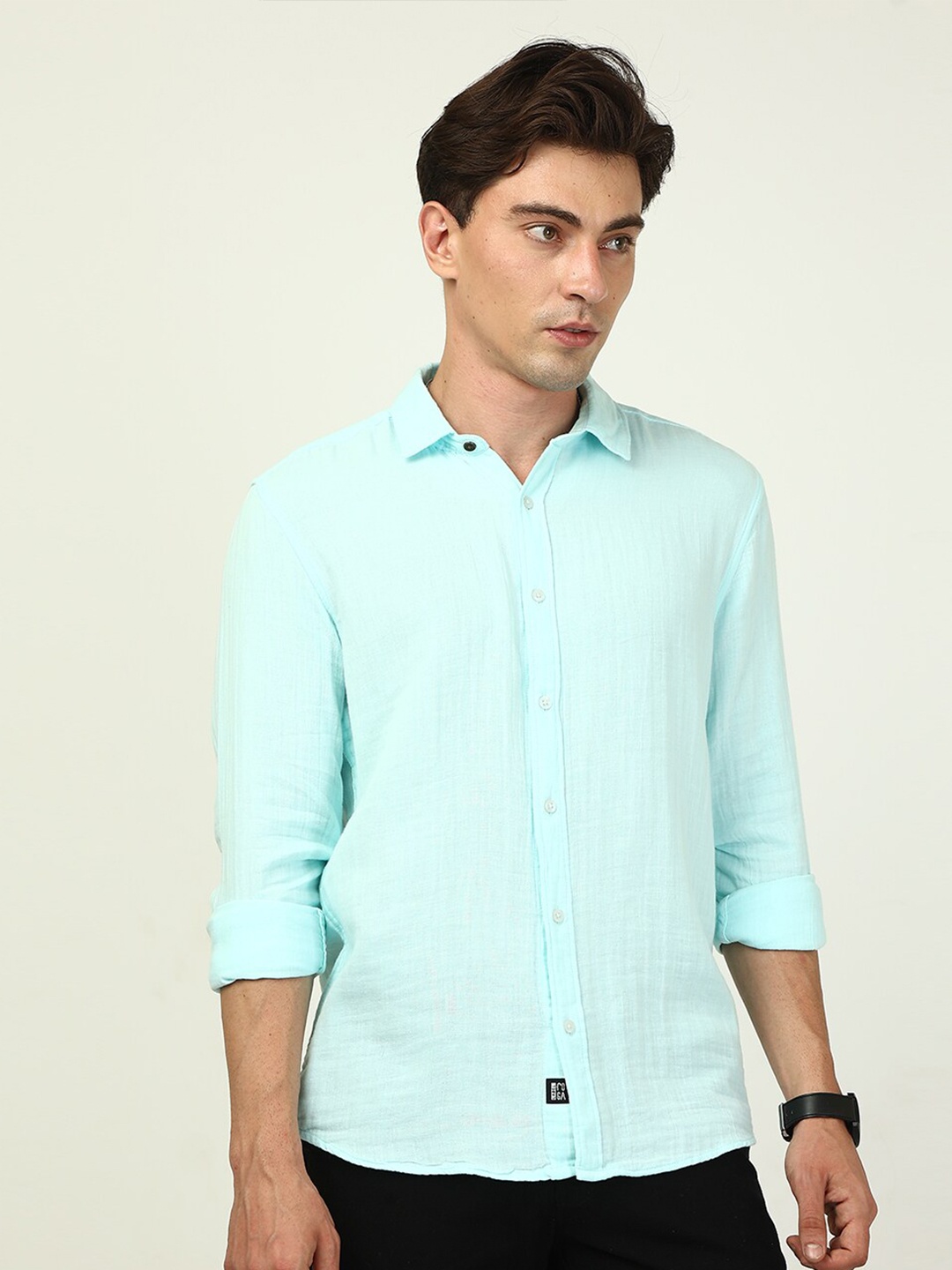 

FOGA Spread Collar New Fit Casual Cotton Shirt, Sea green