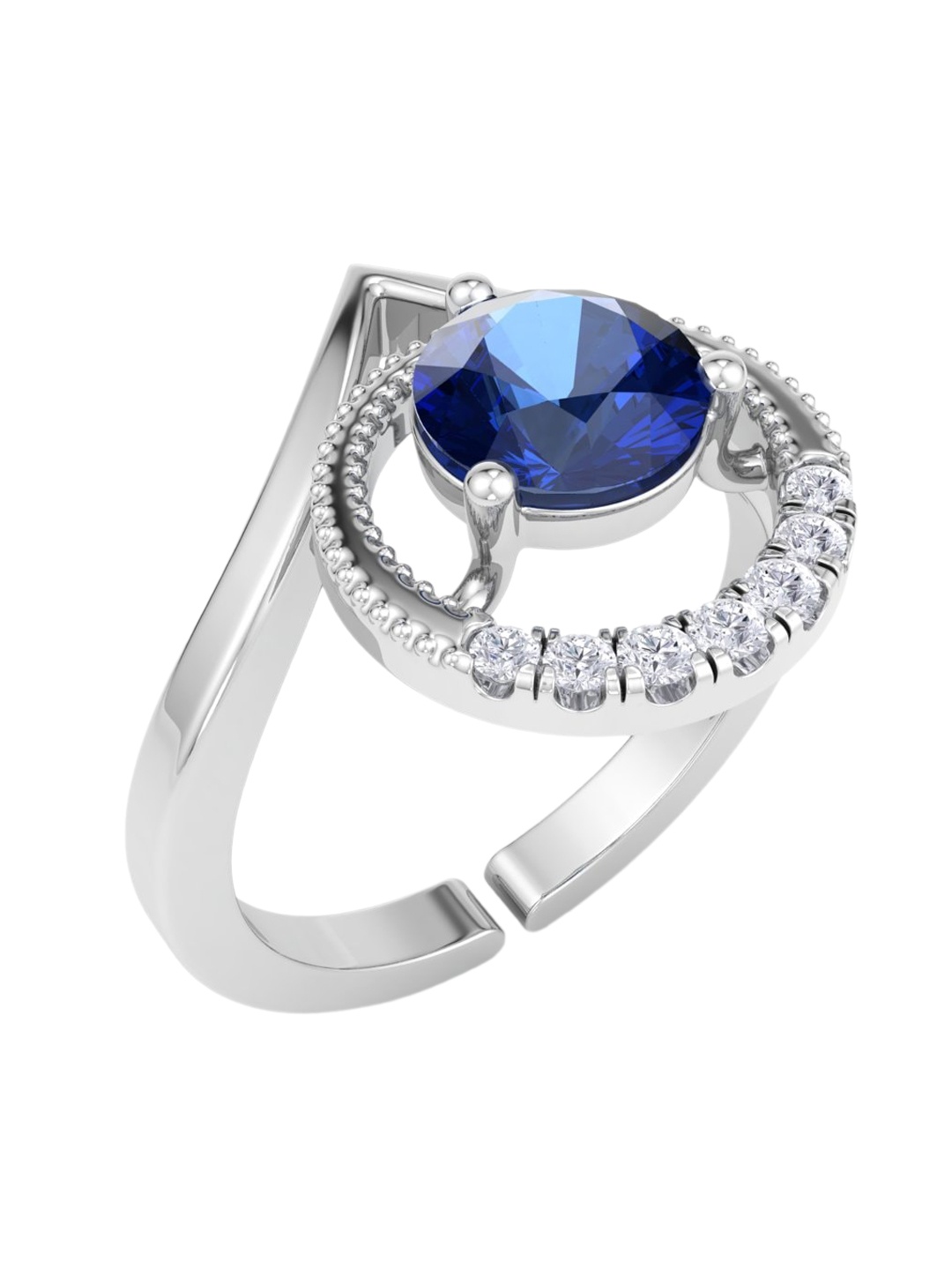 

Inddus Jewels 92.5 Sterling Silver Rhodium-Plated Stone-Studded Finger Ring