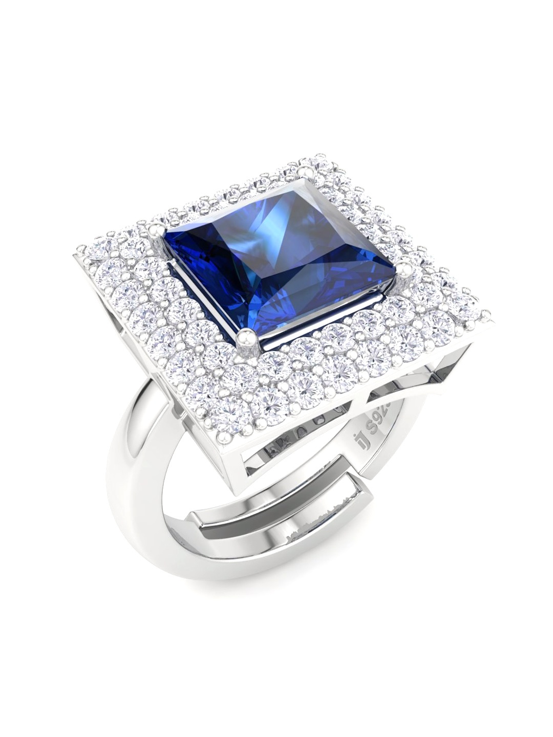 

Inddus Jewels 925 Sterling Silver Rhodium-Plated Stone-Studded Finger Ring
