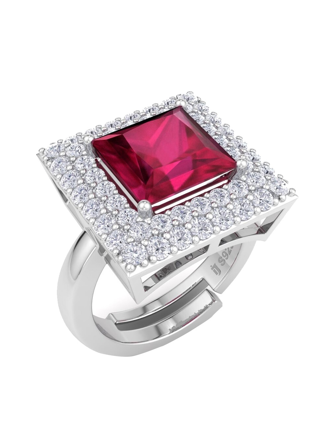 

Inddus Jewels Rhodium-Plated Square Shaped Adjustable Finger Ring., Silver