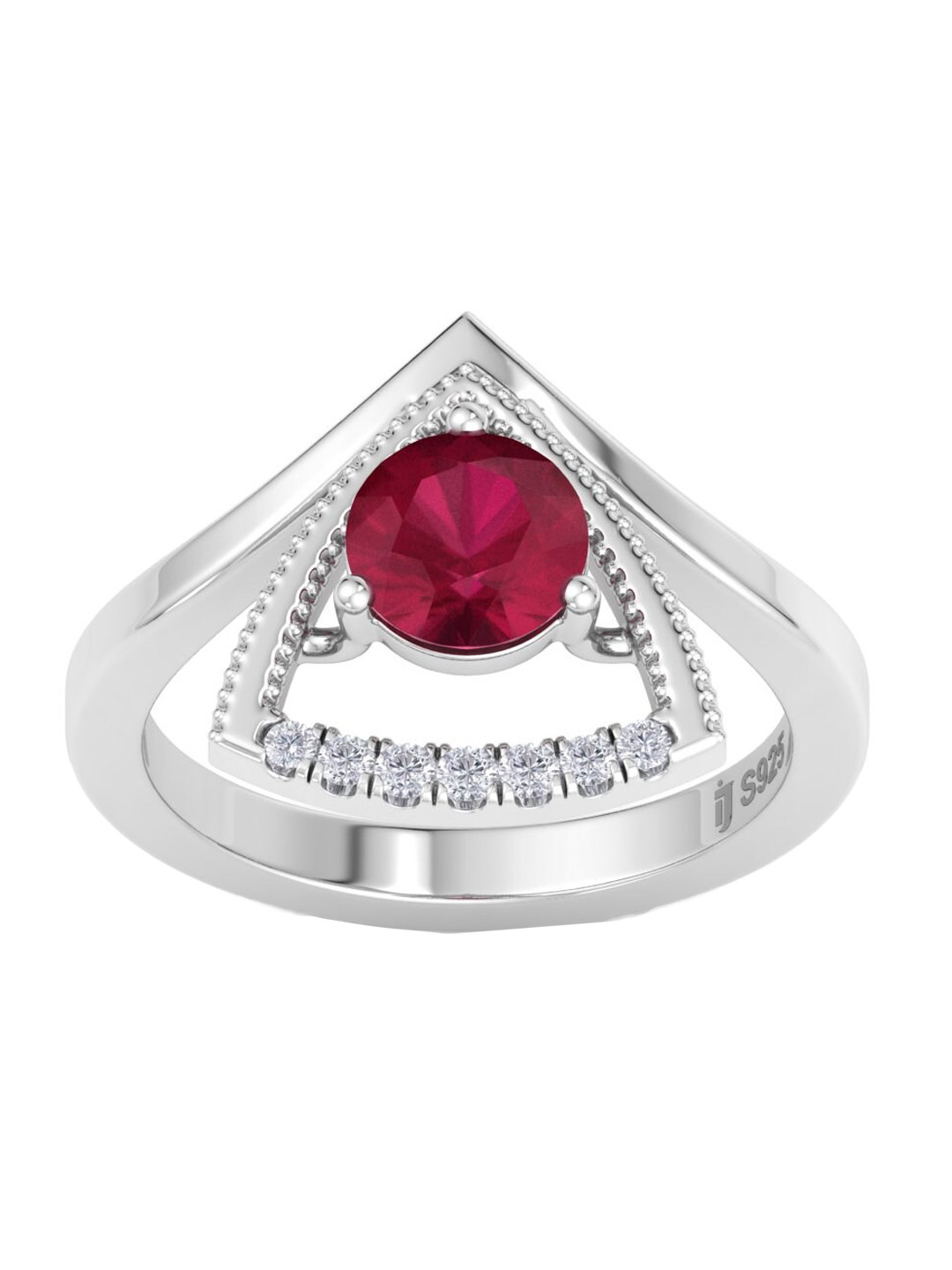 

Inddus Jewels 925 Sterling Silver Rhodium-Plated Stone-Studded Finger Ring