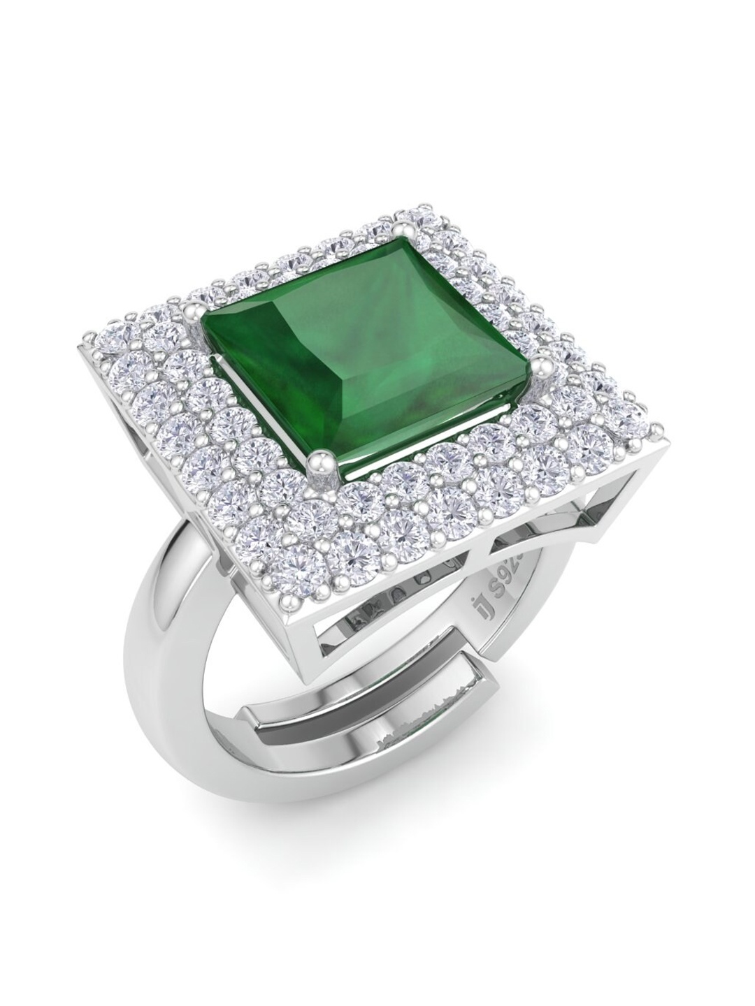 

Inddus Jewels 925 Sterling Silver Rhodium-Plated Stone-Studded Finger Ring
