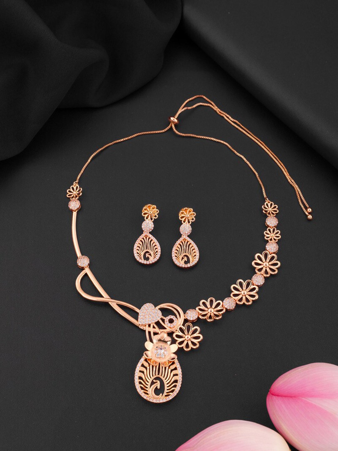 

ROFARWORD Gold-Plated Stone-Studded & Beaded Jewellery Set