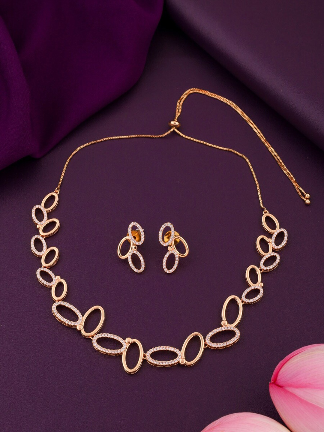 

ROFARWORD Gold-Plated & Stone-Studded Jewellery Set