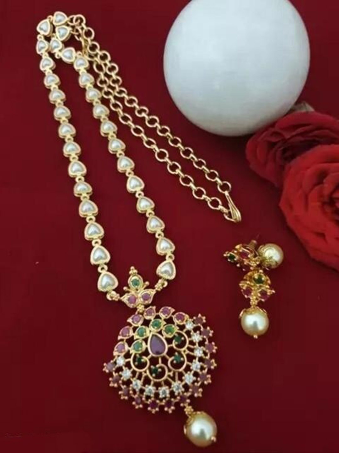 

ROFARWORD Gold-Plated Stone-Studded & Artificial Beaded Jewellery Set