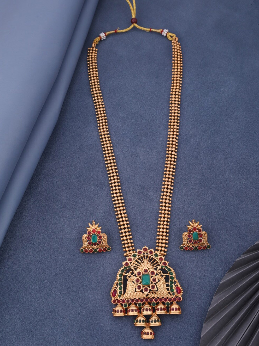 

ROFARWORD Gold-Plated Stone-Studded & Beaded Jewellery Set