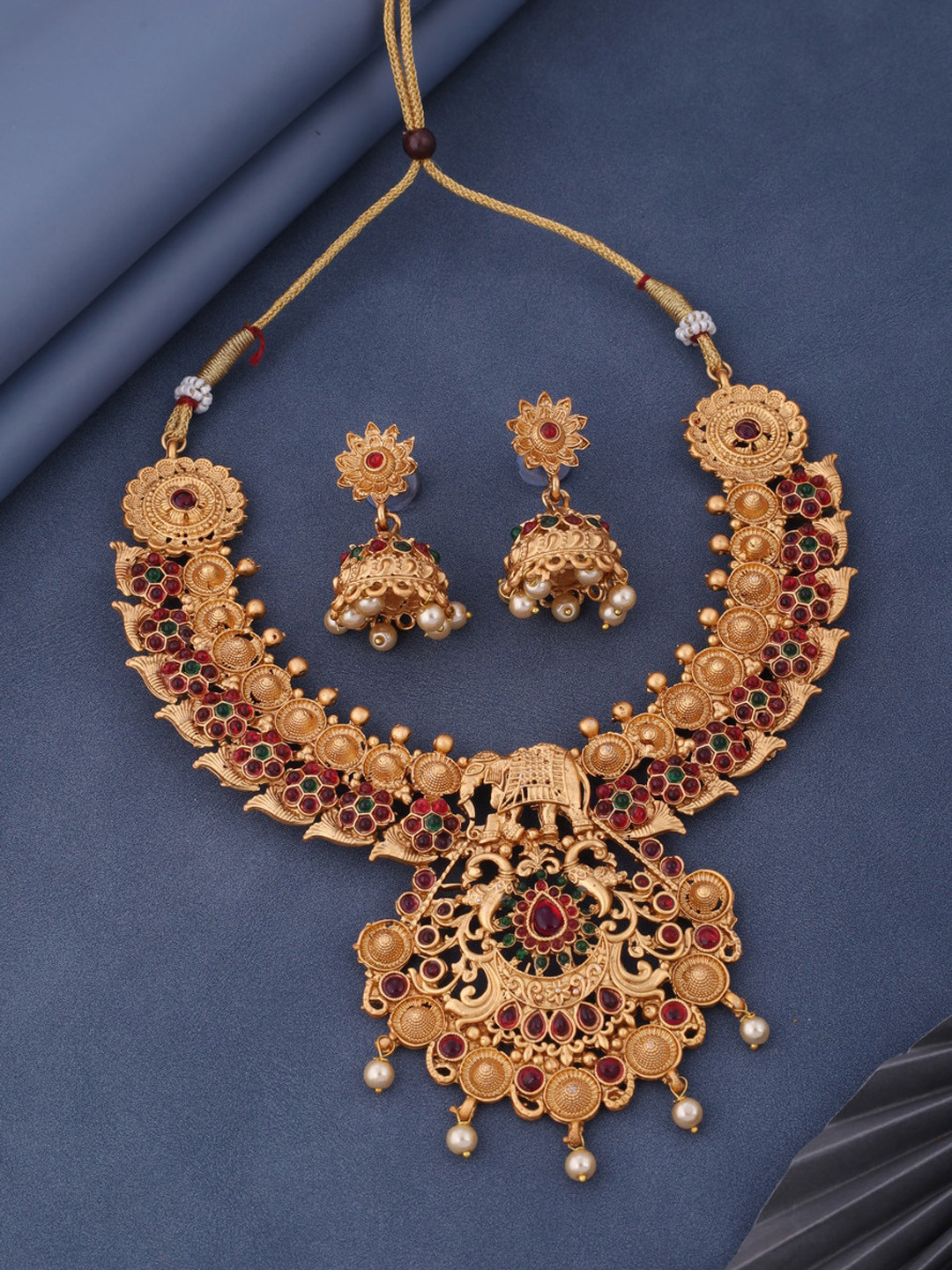 

ROFARWORD Gold-Plated & Stone Studded Necklace & Earrings