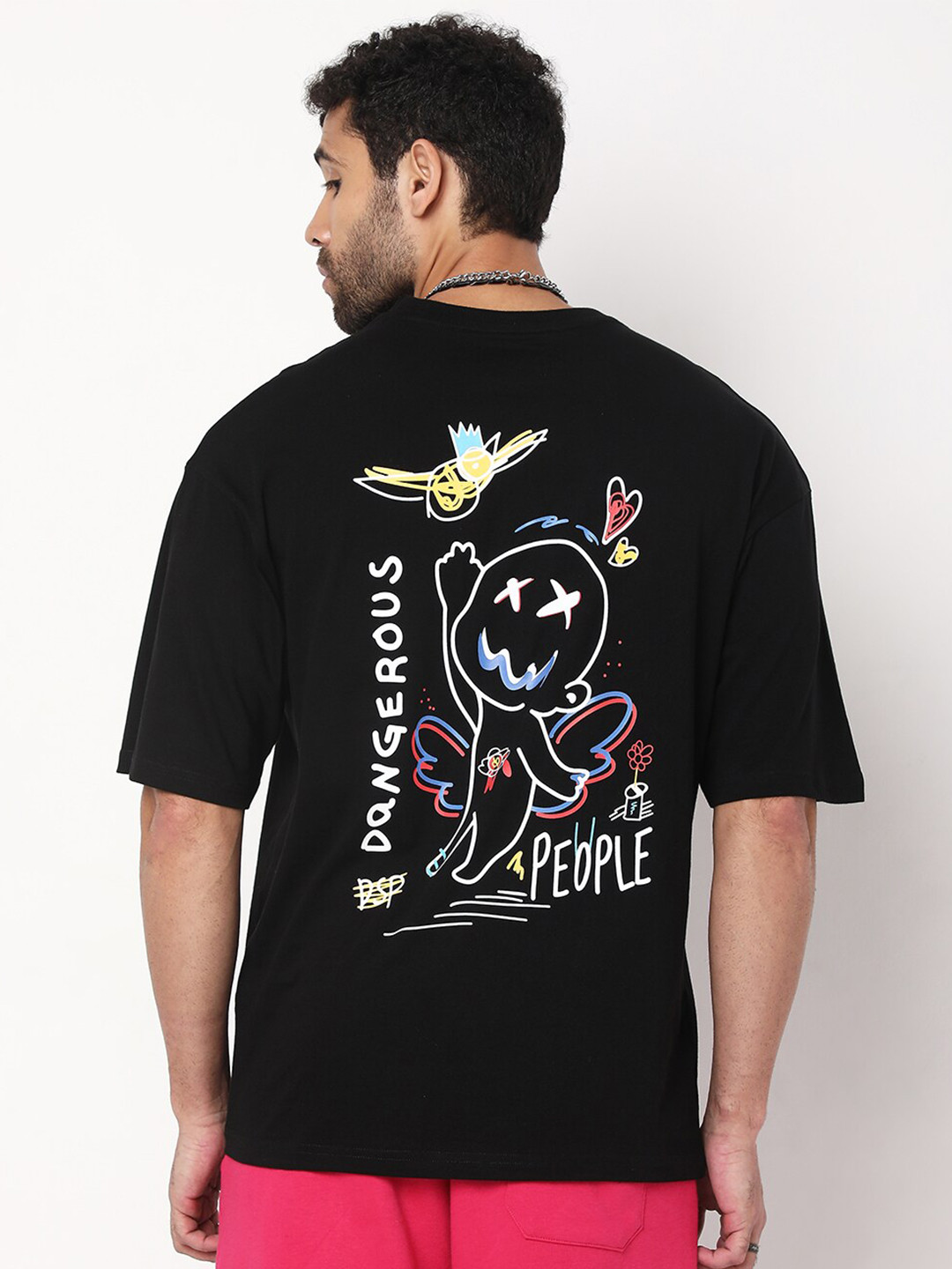 

7Shores Graphic Printed Drop Shoulder Sleeves Cotton T-Shirt, Black