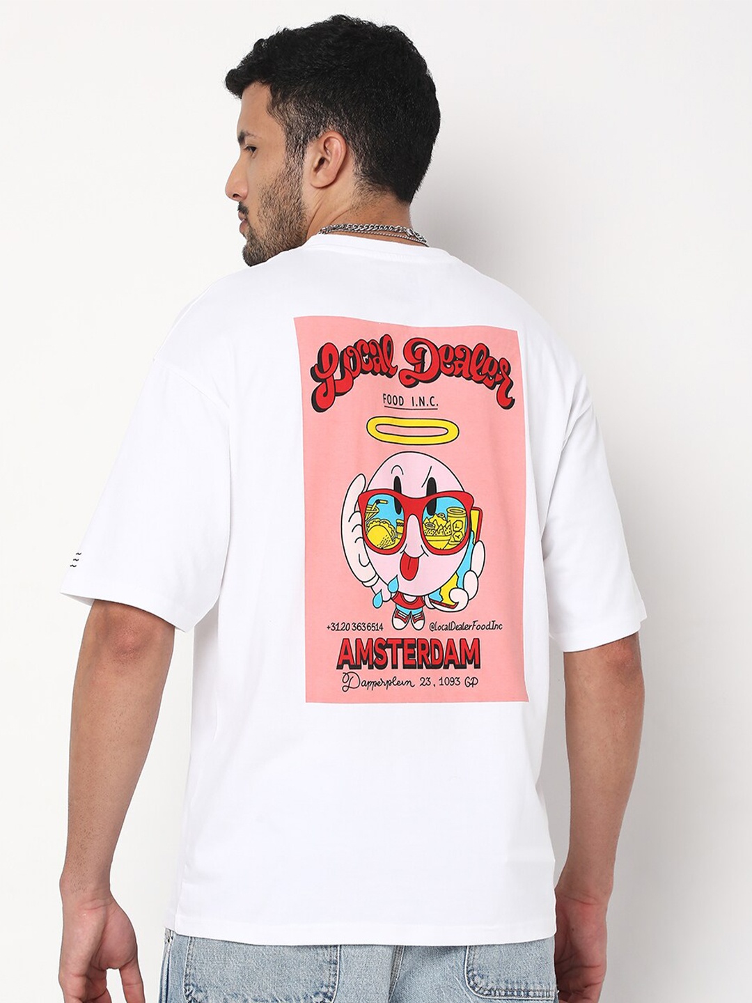 

7Shores Graphic Printed Oversized Cotton Casual T-Shirt, White