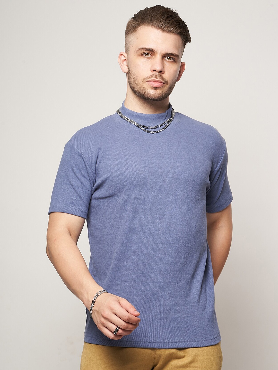 

7Shores High Neck Cotton T-shirt, Blue