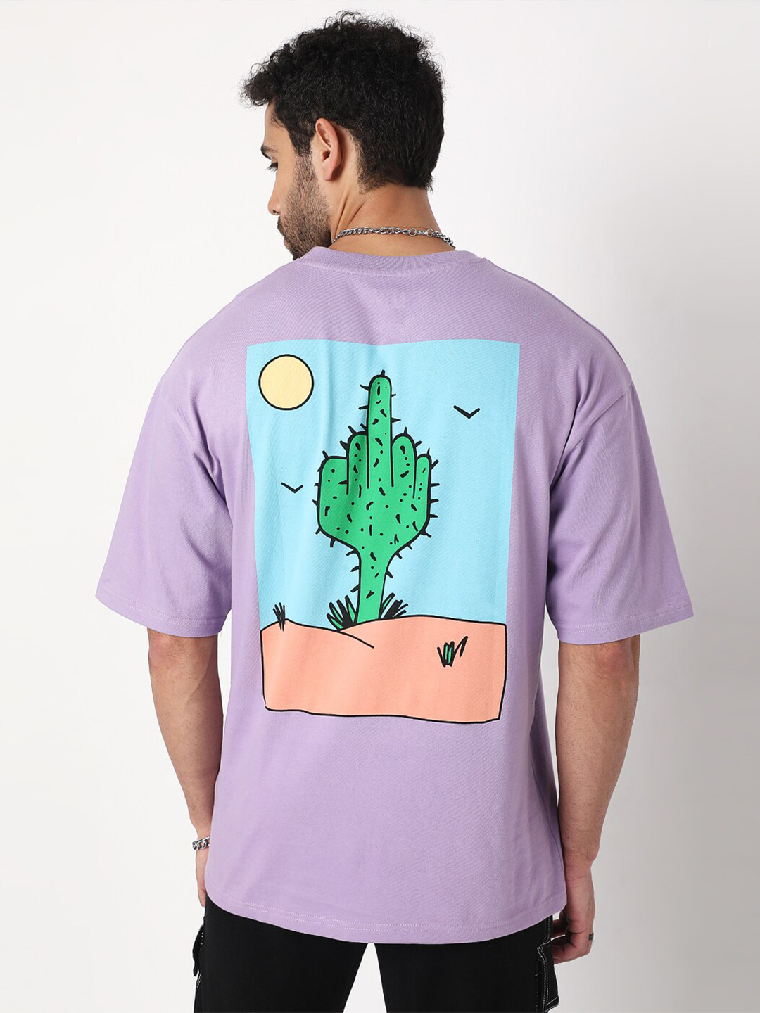 

7Shores Graphic Printed Oversized Cotton T-shirt, Purple