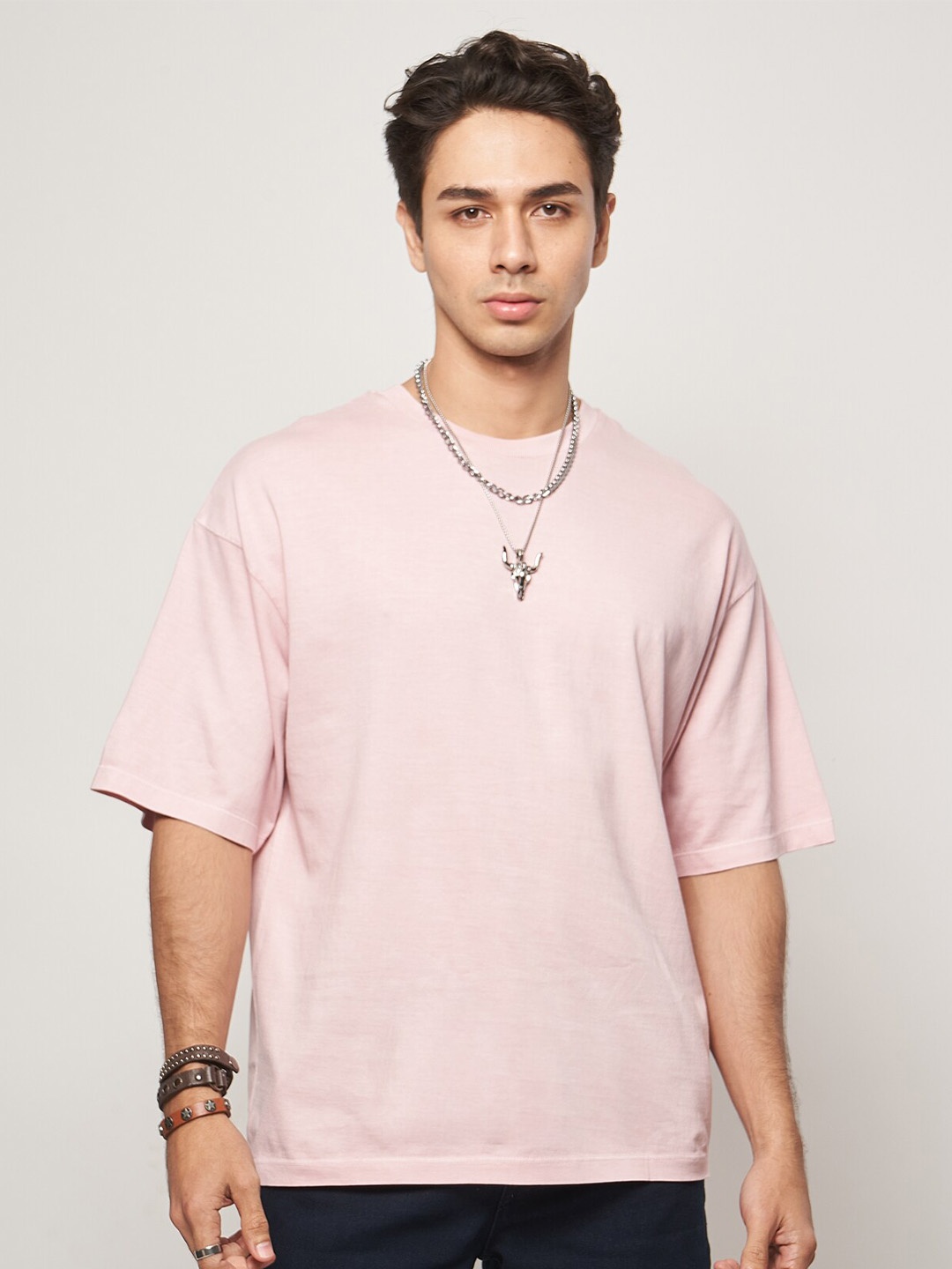 

7Shores Drop-Shoulder Sleeves Relaxed Fit Cotton Oversized T-shirt, Pink