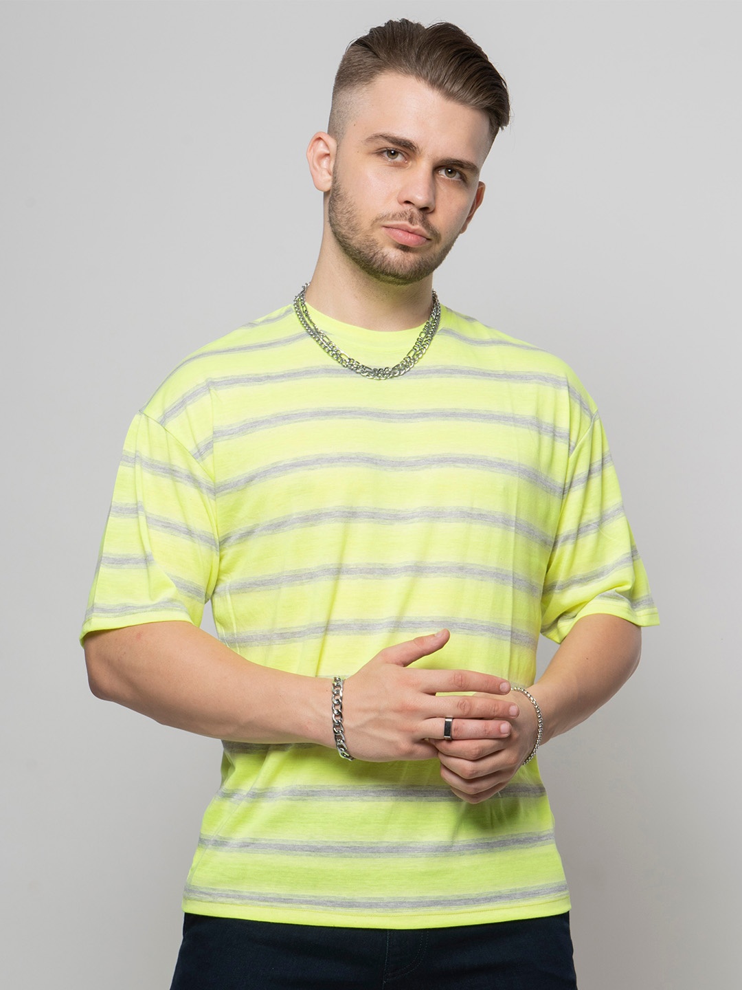 

7Shores Striped Round Neck Cotton T-shirt, Yellow