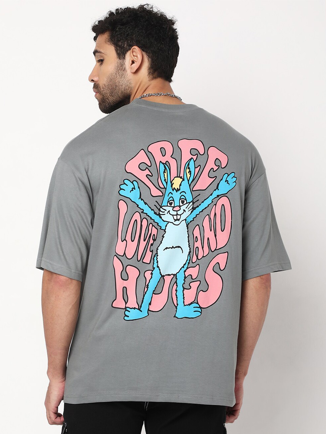 

7Shores Looney Tunes Printed Cotton Oversized Fit T-shirt, Grey