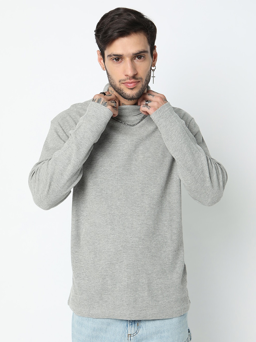 

7Shores Turtle Neck Relaxed Fit Cotton T-shirt, Grey