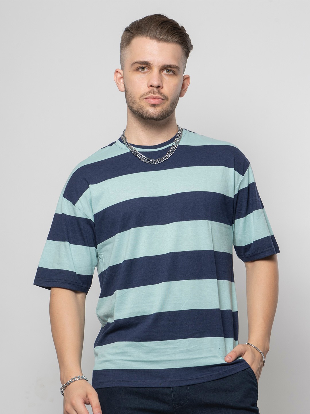 

7Shores Striped Round Neck Cotton T-shirt, Blue