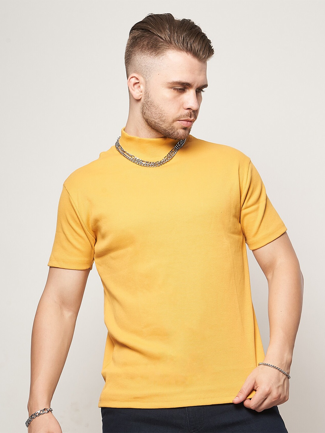 

7Shores High Neck Relaxed Fit Cotton T-shirt, Mustard