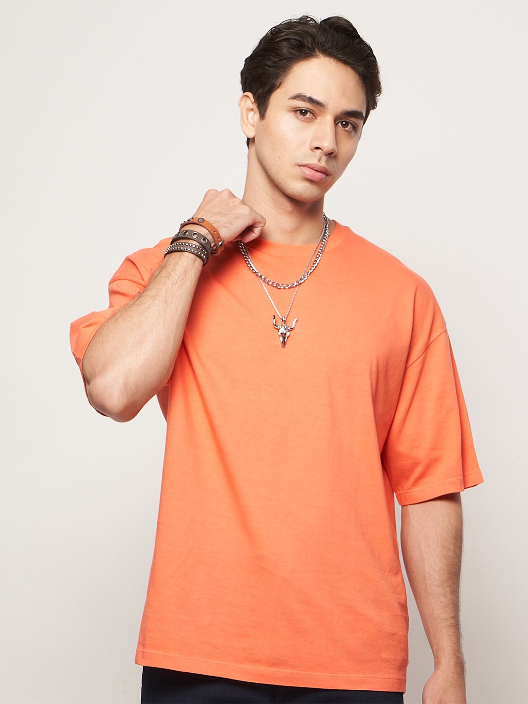 

7Shores Round Neck Relaxed Fit Cotton Casual T-Shirt, Orange