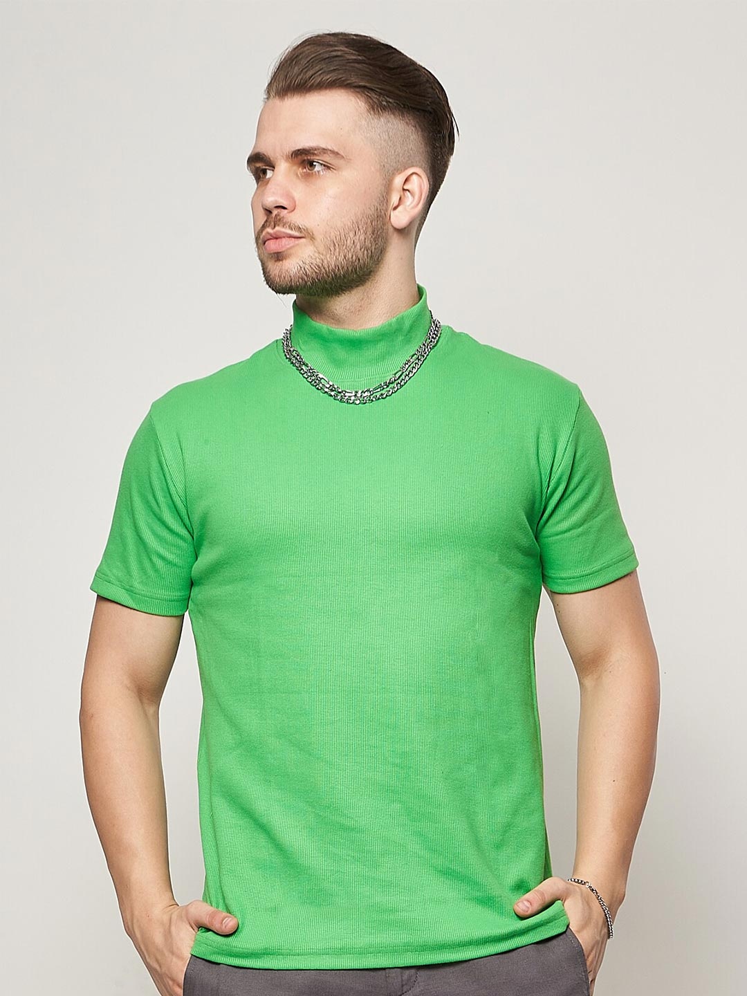 

7Shores High Neck Cotton T-shirt, Green