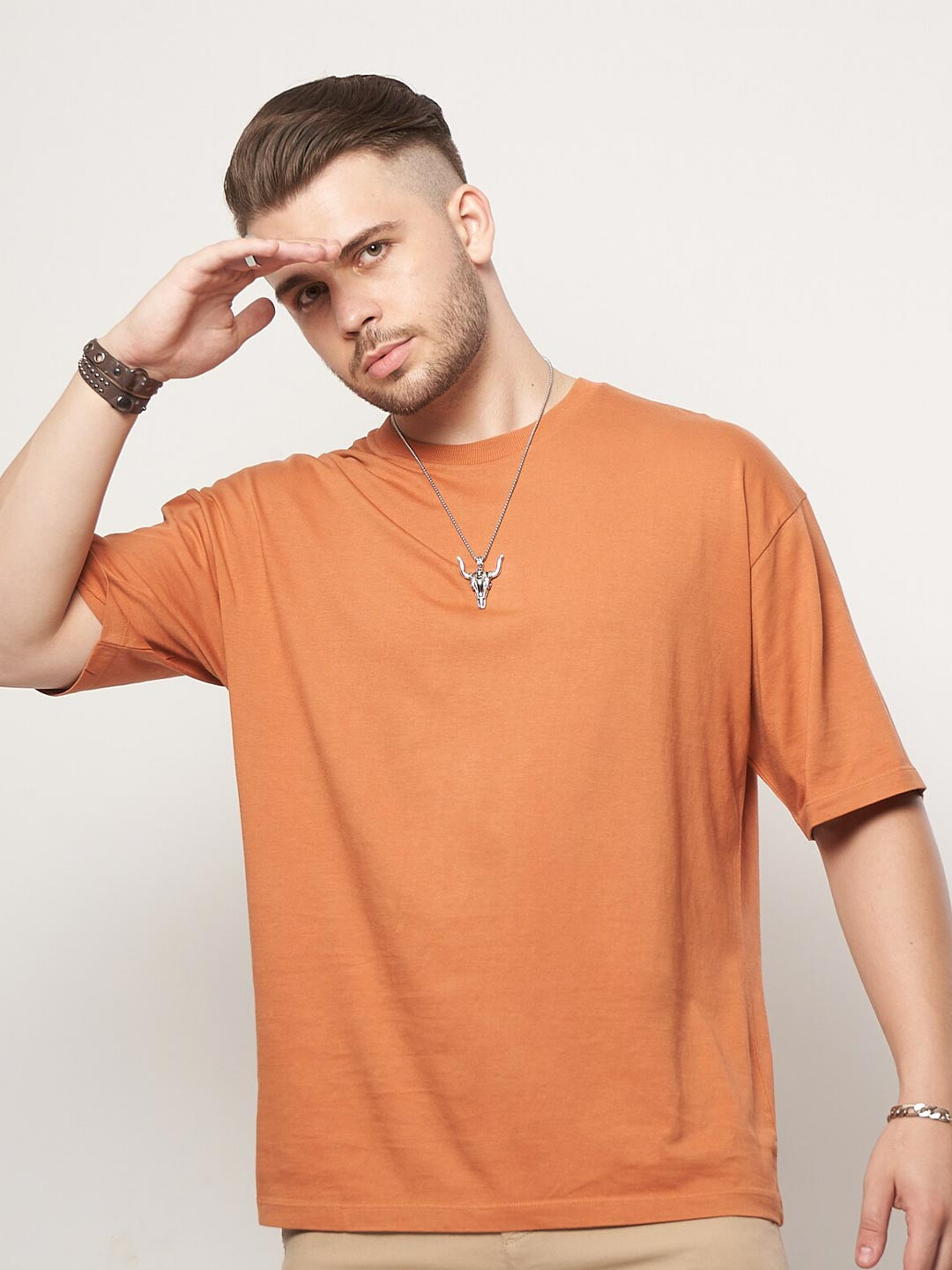 

7Shores Drop-Shoulder Sleeves Relaxed Fit Cotton Oversized T-shirt, Rust