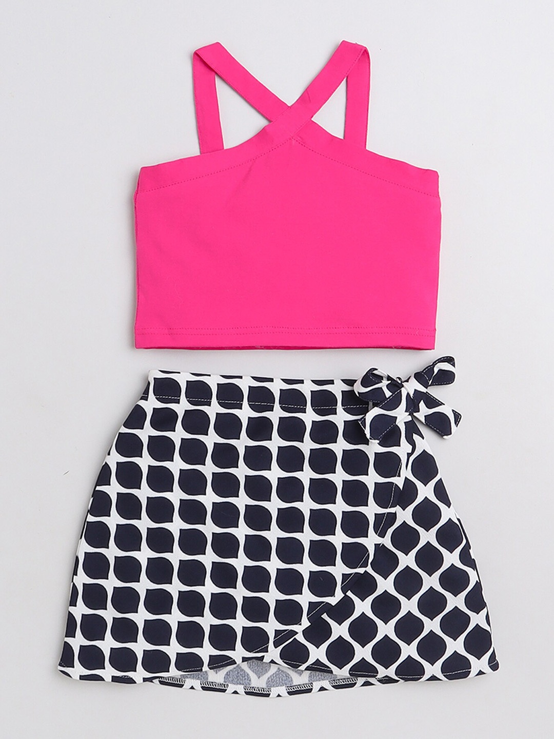 

taffykids Girls Halter Neck Crop Top with Skirt, Pink