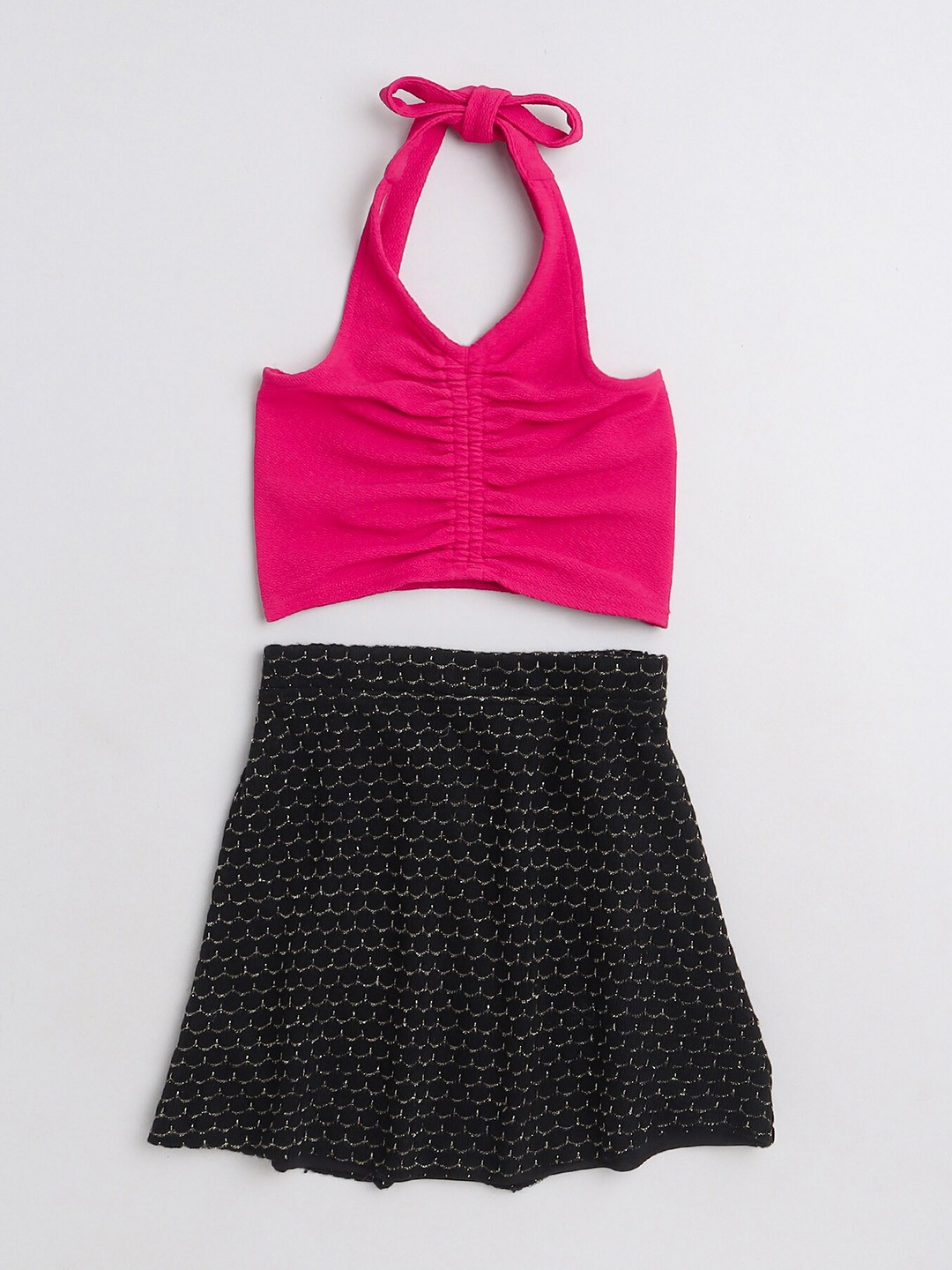 

taffykids Girls Halter Neck Ruched Crop Top with Skirt, Black